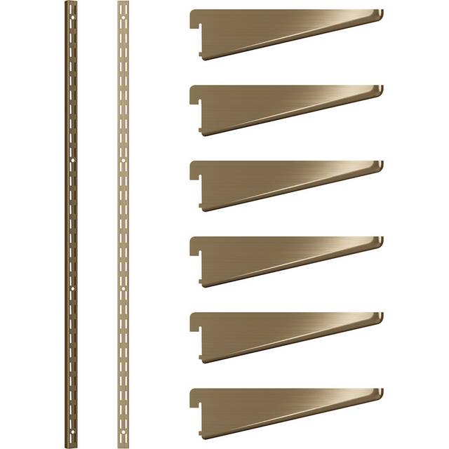 Rothley Antique Brass Twin Slot Shelving Kit 4.5 inch Brackets and 78 inch Uprights - Gold - 205 x 7 x 11cm