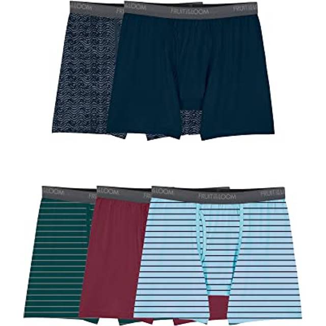 Fruit of the Loom mens 360 Stretch (Quick Dry & Moisture Wicking) Boxer Briefs  Regular Leg - Micro Stretch 5 Pack Assorted Stripe/Solid  Medium US