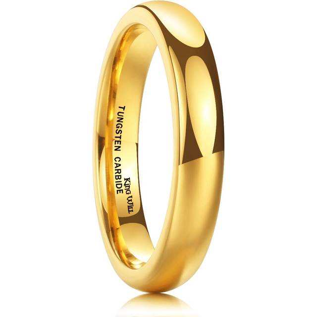 King Will GLORY 4mm Gold Plated High Polished Comfort Fit Domed Tungsten Carbide Ring Wedding Band 8.5