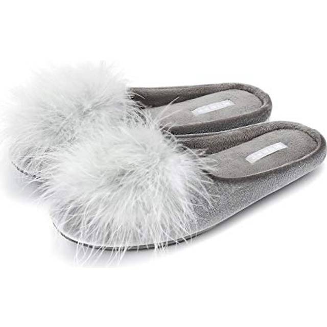 BCTEX COLL Women's Cozy Velvet Memory Foam House Slipper Ladies Fuzzy Bedroom Slipper Non-slip Sole Grey 5-6