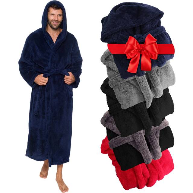 Ross Michaels Mens Luxury Robe Hooded Big and Tall - Long Plush Fleece Bath Robe with Hood and Pockets- Gift Men and Teens