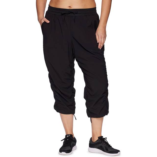 RBX Women's Plus Size Woven Lightweight Drawstring Capri Pant Jet Black 1X