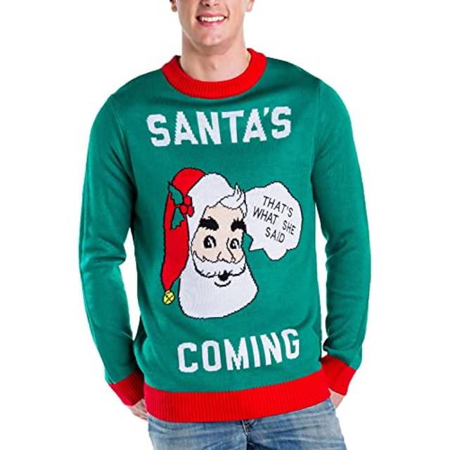 Tipsy Elves Men's Ugly Christmas Sweaters - Funny Christmas Sweaters for Men - Fun Holiday Pullovers - Men's Hillarious Green Santa's Coming