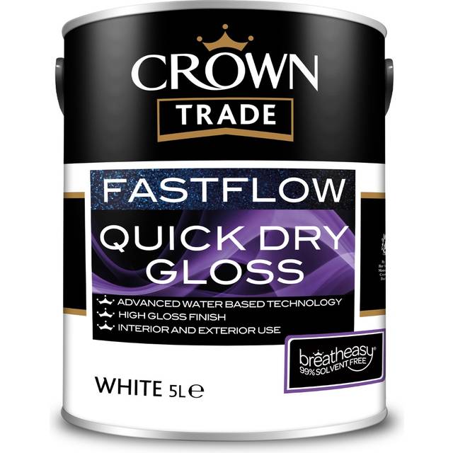 5lt Crown Trade Fastflow Quick Dry Gloss Paint in White for Interior & Exterior Use