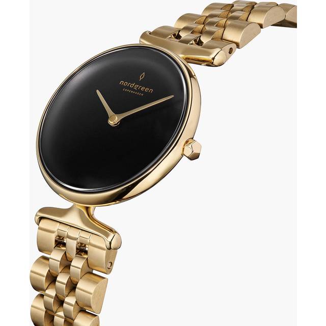 Nordgreen Women's Minimal Small Face Dress Watch - Gold Case - Black Dial - 28mm Gold 5-link Strap