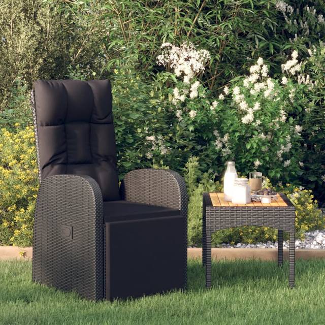 vidaXL Reclining Garden Chair with Cushions Black Poly Rattan