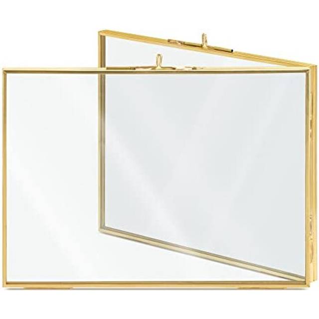 Navaris Folding Double Photo Frame - Fits 10x15cm or 13x18 cm Photos - Double-Sided Brass and Glass Picture Frame for Up To 4 Portrait Pictures