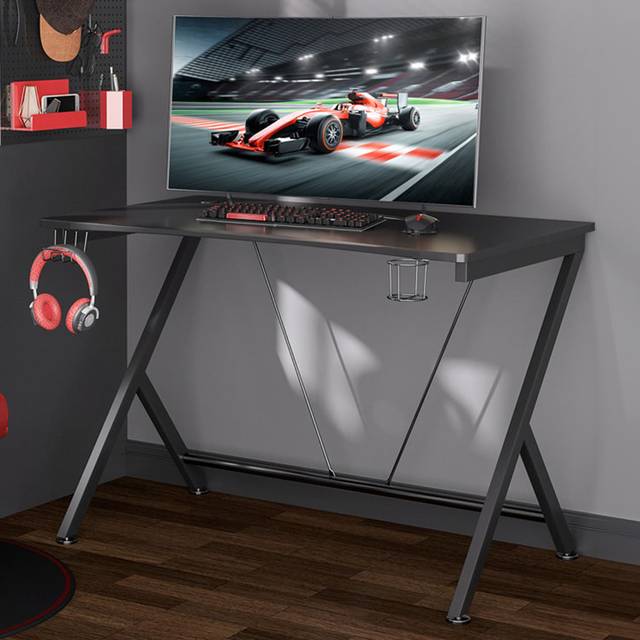 Portland Metal Gaming Desk with Cup Holder Black - 108 x 66 x 77cm