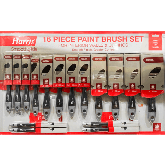 Harris Smoothglide Paint Brush Soft Grip Handle Smooth Finish 16 Piece