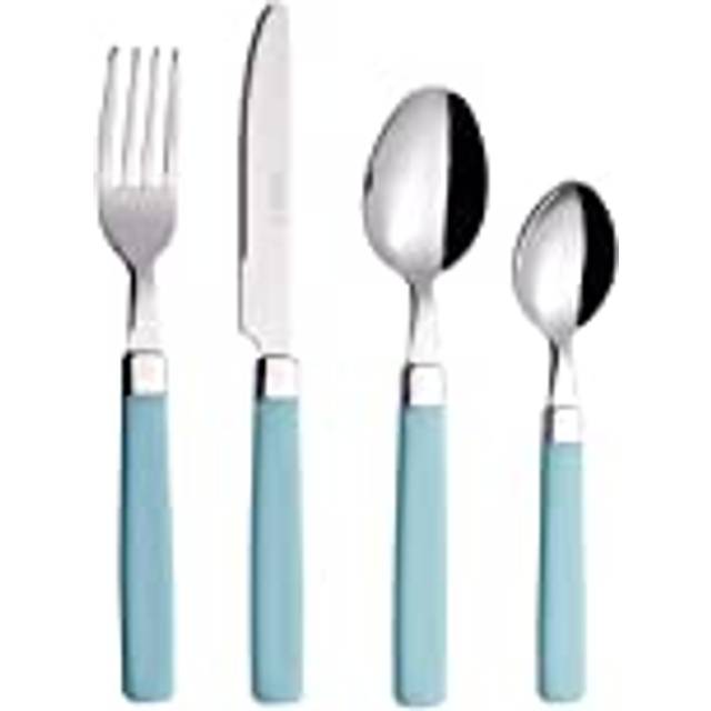 EXZACT Cutlery Set 16pcs Stainless Steel - Coloured Handles - 4 x Forks, 4 x Knives, 4 x Table Spoons, 4 x Tea Spoons - Turquoise