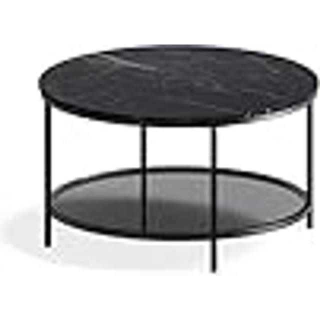 VASAGLE Soffbord, vardagsrumsbord, cocktailbord för soffa, fuskmarmor, runt, förvaringshylla i härdat glas, lätt att montera, modern stil, för vardagsrum, svart marmor och bläcksvart, LCT072B58