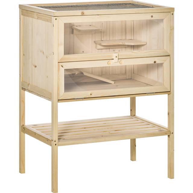 PawHut Wooden Hamster Cage with Storage Shelf - Brown - 45 x 83 x 18.5cm