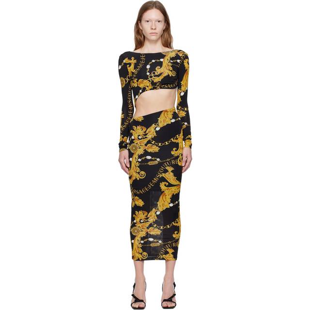 Versace Jeans Couture Black Chain Couture Midi Dress - EG89 Black + Gold - IT 46