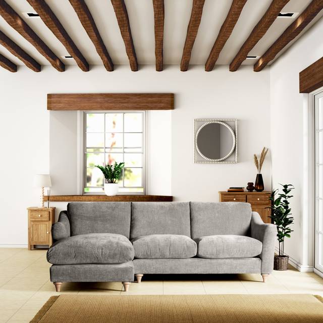 Hattie Tonal Plush Chenille Corner Chaise Sofa - Tonal Plush Chenille Grey