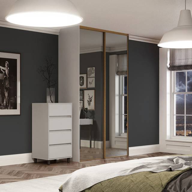 Spacepro Classic 2 Door Sliding Wardrobe Kit Framed Mirror 1489 x 2260mm in Oak Steel/Glass