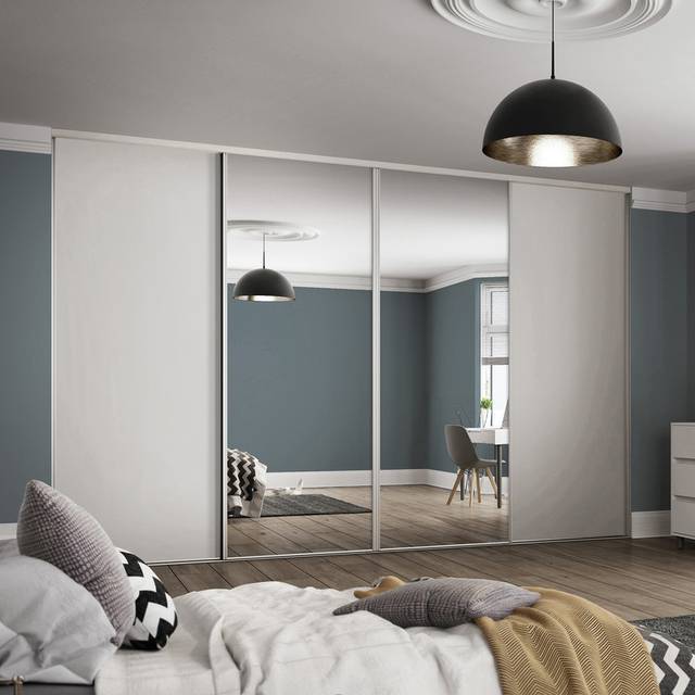 Spacepro Classic White Single Panel 2 Mirror Sliding Wardrobe Door (h) 2220Mm X (w) 610Mm, Set Of 4, White
