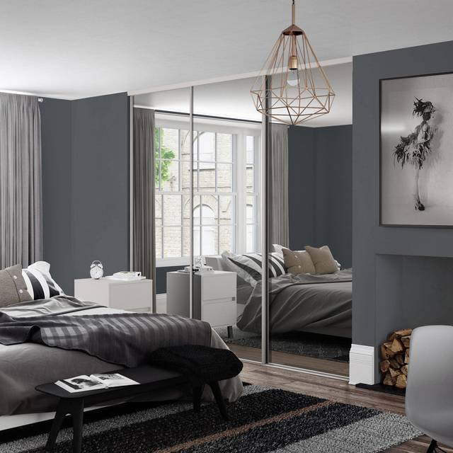 Spacepro Classic 3 Door Sliding Wardrobe Kit Framed Mirror 2216 x 2260mm in Cashmere Steel/Glass