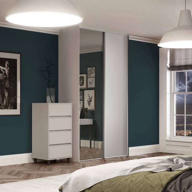 Spacepro Classic White Single Panel 1 Mirror Sliding Wardrobe Door (h) 2220Mm X (w) 610Mm, Set Of 2, White