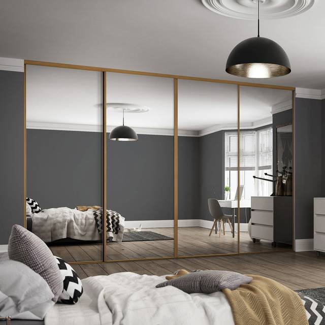 Spacepro Classic 4 Door Sliding Wardrobe Kit Oak Framed Mirror 2370 x 2260mm
