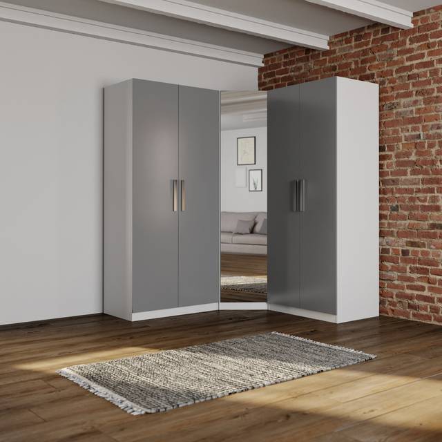 Sudbury 3 Piece Mirrored Corner Wardrobe Set - Grey