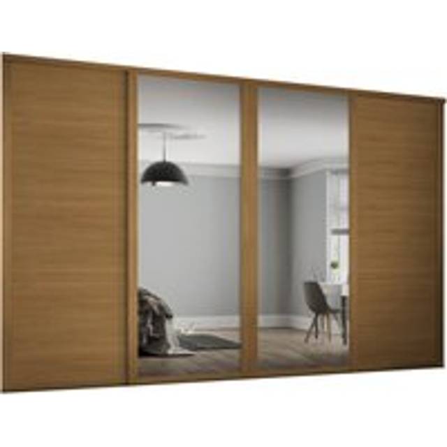 Spacepro Shaker 4 Wardrobe Door Kit Oak Framed - 2x 3 Panel Shaker & 2x 1 Panel Mirror - 2290mm (W) - Oak And Mirror