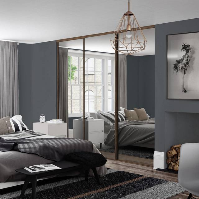 Spacepro Classic 3 Door Sliding Wardrobe Kit Framed Mirror 2216 x 2260mm in Walnut Steel/Glass