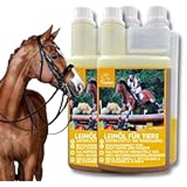EMMA Linolja hästar 2 x 1 liter för hundar katter I Barfolja linolja hund rik på Omega 3 olja 3 6 fettsyror I linfröolja från linfrön häst 100 % kallpressat bartillsats för päls matsmältning pälsbyte