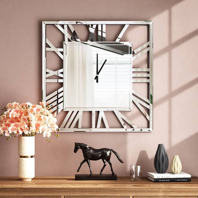 Large Glass Wall Clock - Silver (80cm H x 80cm W x 3.5cm D)