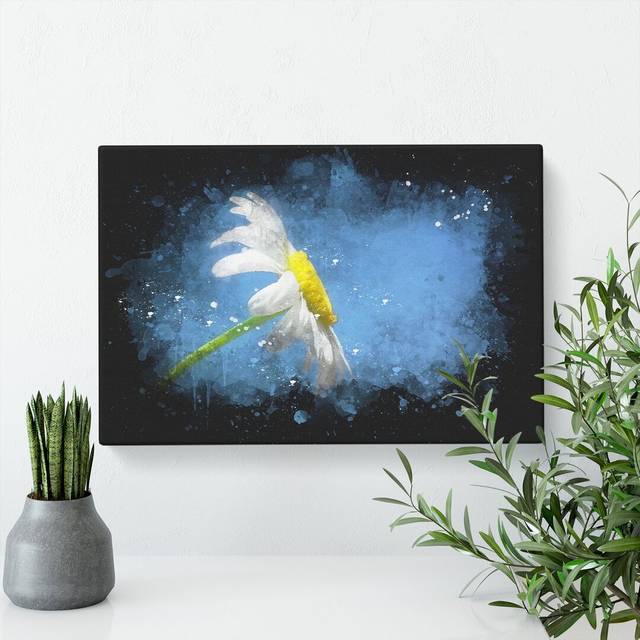 White Daisy Flower Paint Splash - Wrapped Canvas Graphic Art (35cm H x 50cm W x 3cm D)