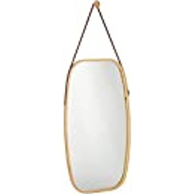 Relaxdays - Hanging Mirror, Bamboo Frame, Adjustable Strap, Oval Wall Mirror, Modern, Hallway, Bed- & Living Room, Natural
