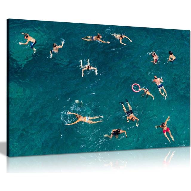 Panther Print Fine Art Prints Summer Holiday Vacation Swimming On Beach Clear Water Artistic Framed Canvas Print, Pictures For Home Walls, Bedroom, Li (20cm H x 31cm W)