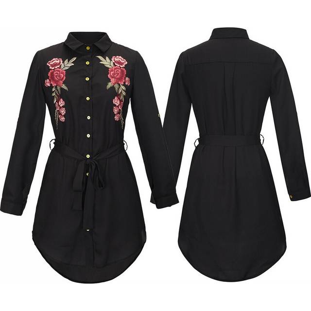 (black, s) Short sleeved lace up waist shirt dress