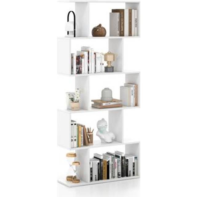 Geometric S-Shaped Bookcase with Anti-Toppling Device for Living Room Home Office-White