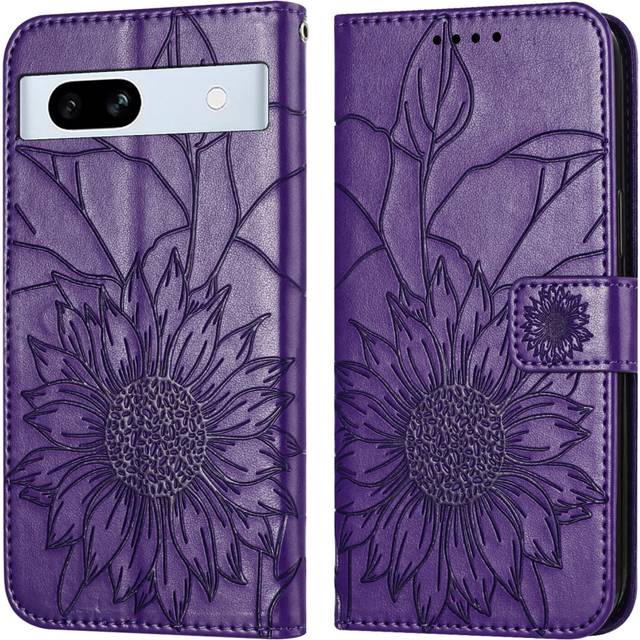 For Google Pixel 7A Wallet Case,3 Credit Card Slot ID Card Holder,PU Leather Flip Case,Dark Purple