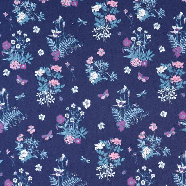 Singer  100% Cotton  Floral Bouquets On Blue