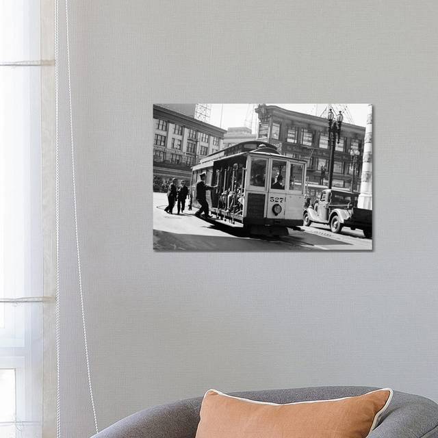 1937 Anonymous Silhouetted Cable Car Gripman Turning Car Around at Market Street San Francisco California USA - Wrapped Canvas Photograph (66.04 cm H x 45.72 cm W x 1.91 cm D)