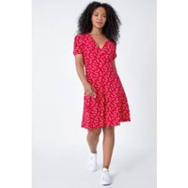 Petite Ditsy Wrap Stretch Dress - Red - Size 12 - Roman
