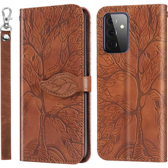For Samsung Galaxy A72 5G 4G Wallet Case,2 Credit Card Slot ID Card Holder,PU Leather Flip Case with Strap - Brown