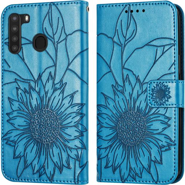 For Samsung Galaxy A21 Eu Wallet Case,3 Credit Card Slot ID Card Holder,PU Leather Flip Case,Blue