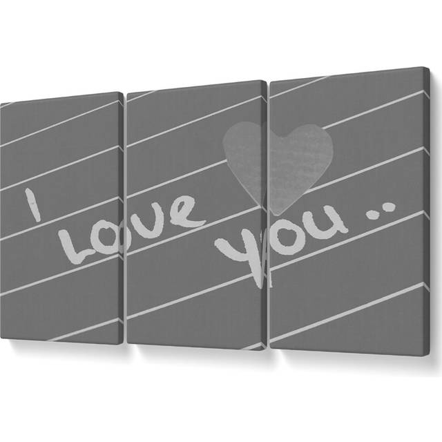Love Quote I Love You Heart Grey - 3 Piece Wrapped Canvas Graphic Art (81.3cm H x 163cm W)