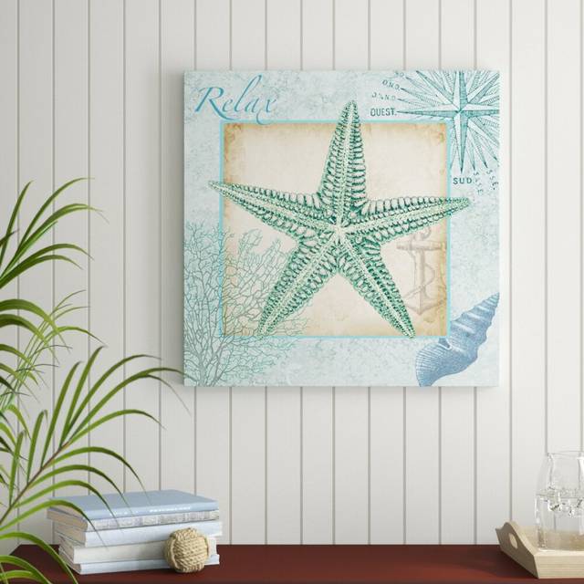 'Aqua Shell Starfish' by Tre Sorelle Studios Graphic Art Print on Wrapped Canvas (76.2cm H x 76.2cm W)