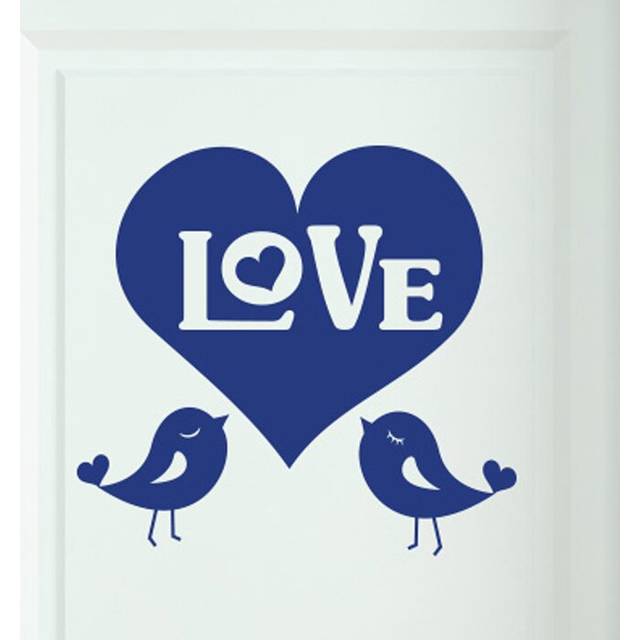 Big Love Heart with Two Cute Birds Door Room Wall Sticker - Dark Blue (40cm H X 37cm W)