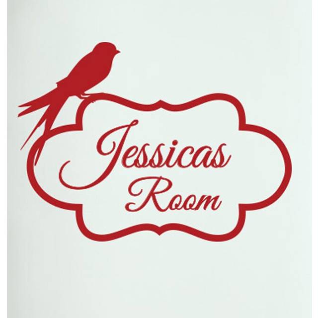 Personalized Bird Perching on Frame Door Room Wall Sticker - Dark Red (29cm H X 40cm W)