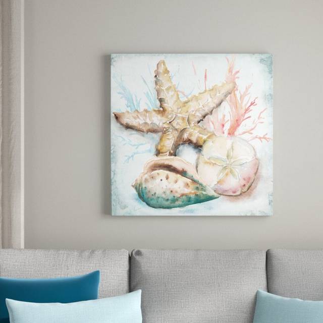 &#39;Sea Shells II&#39; by Tre Sorelle Studios Watercolour Painting Print on Wrapped Canvas (76.2cm H x 76.2cm W)
