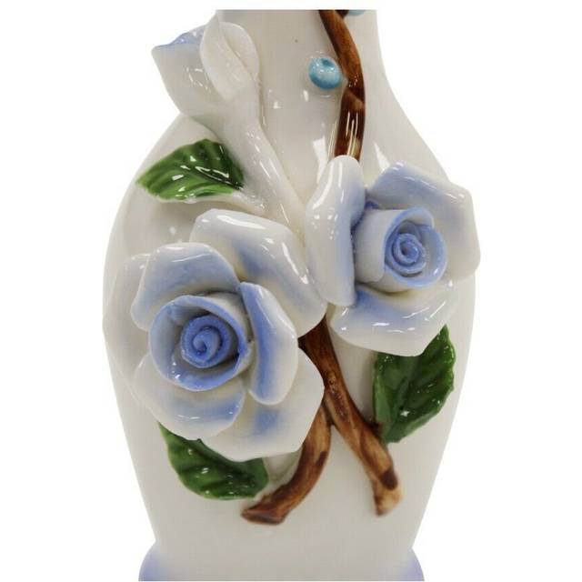 14Cm Ceramic Bud Vase - White & Blue 3D Flower Design Thin Bottle Neck Ornament - Blue;White;Green (14cm H X 6cm W X 6cm D)
