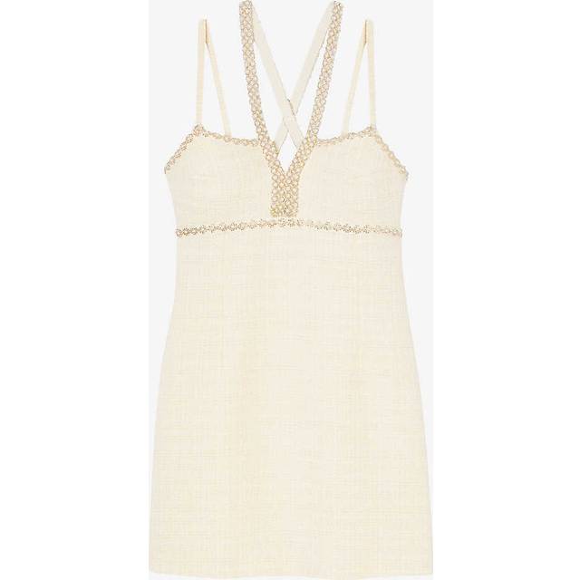 Sandro Womens Naturels Faux-pearl Embellished Woven Mini Dress 14