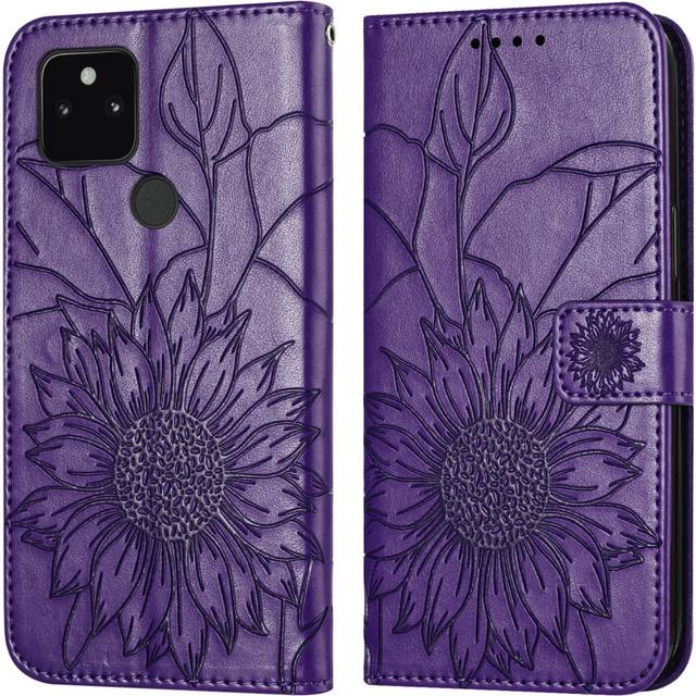 For Google Pixel 5A Wallet Case,3 Credit Card Slot ID Card Holder,PU Leather Flip Case,Dark Purple
