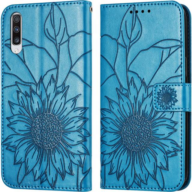 For Samsung Galaxy A70 Wallet Case,3 Credit Card Slot ID Card Holder,PU Leather Flip Case,Blue