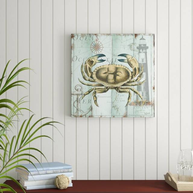 'La Mer Shore Crab' by Tre Sorelle Studios Graphic Art Print on Wrapped Canvas (60.96cm H x 60.96cm W)