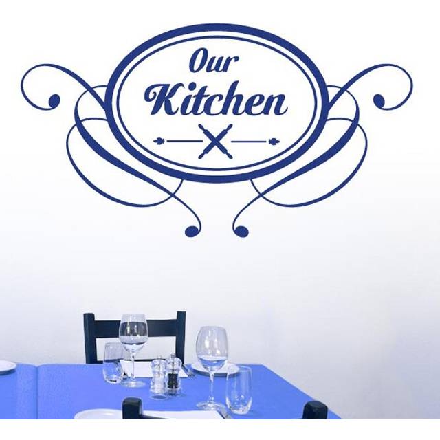 Our Kitchen Round Vintage Sign Wall Sticker - Dark Blue (Large)